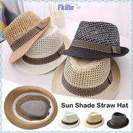 FKILLA Sun Cap, Breathable Trilby Straw Fedora Hat,  Straw Short Brim Floral Hat Man