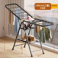 免安裝折疊翼型衣架可折疊碳鋼毛巾架晾衣架多層落地式晾衣架晾鞋架家用室內陽台小曬衣架（黑色，三層）