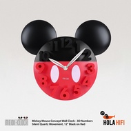 MEIDI CLOCK Mickey Mouse Concept Wall Clock - 3D Numbers Silent Quartz Movement 12" Black on Red - น