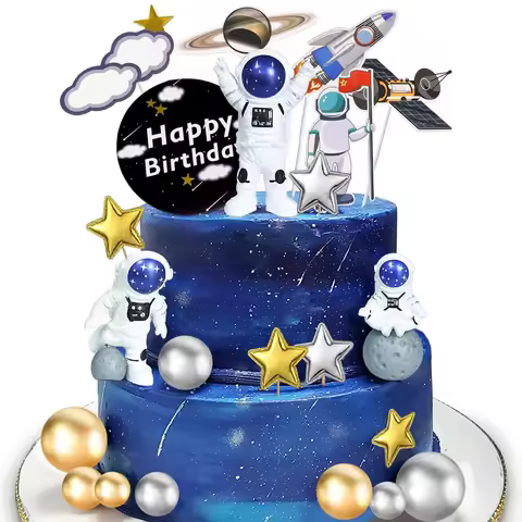 22pcs Astronaut Space Cake Toppers Rocket Planet Cake Decoration Fun Decorations for Birthday Party,
