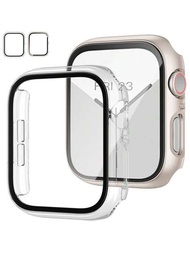 2入組透明星光色pc + 鋼化玻璃一體化手錶殼,防摔時尚保護套,適用於apple Watch殼38/40/41/42/44/45/49mm,與series Ultra/se/9/8/7/6/5/4/3/2/1相容,智能手錶配件