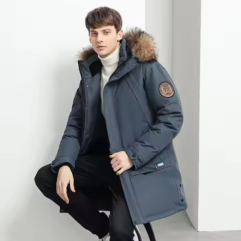 Men Winter Goose Down Coats Fur Collar Hooded Long Down Jackets Top Quality Male Outdoor Windproof W