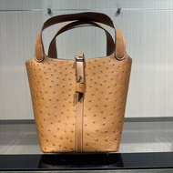 HERMES Picotin Lock系列 20 金扣 鸵鸟皮菜篮子水桶包手提包