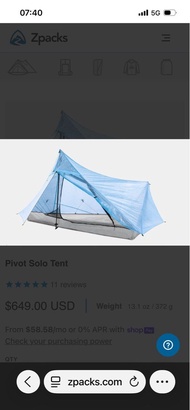 zpacks pivot solo tent