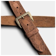 RRL เข็มขัดหนังวัวแท้ของผู้ชายพร้อมหัวเข็มขัดทองแดงการออกแบบประติมากรรมย้อนยุคสไตล์เดนิมวงเอวลําลองส