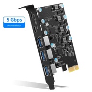 5 พอร์ต 5Gbps PCIE การ์ด PCIE 1X ถึง 5 พอร์ตประเภท C USB C USB A USB3.0 อะแดปเตอร์ PCI Express Riser