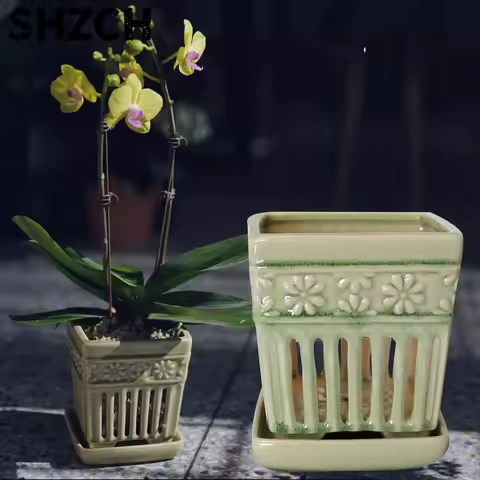 Handmade Hollow Orchid Pots, Ceramic Orchid Special Planters, Boutique Breathable Butterfly Square O