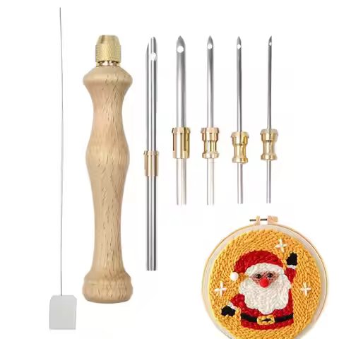 Embroidery Punch Needle Wooden Embroidery Punch Needle Punch Needle Weaving Tool with Wooden Handle 