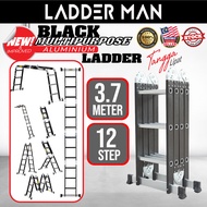 12 STEP (3.7M) Black Aluminium Multipurpose Ladder Folding Double Sided Aluminium Work Home Foldable Ladder Tangga Lipat