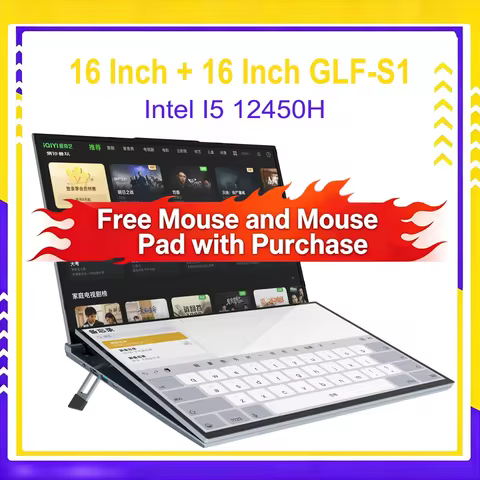 GLF-S1 16*2'' Dual Touch Screen Laptop Intel i5-12450H 64GB DDR4 2TB SSD WiFi Windows 11 Office Note