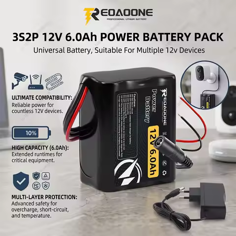 12V 6000mAh 6Ah Lithium Battery Pack 3S2P Rechargeable Li-ion Batteries with BMS for CCTV Camera LED