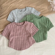 ชุดเสื้อยืดคอกลมสีพื้นแบบเด็กผู้หญิง 3 ชิ้น/เซต