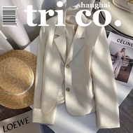 Suit jacket new beige white short style suit jacket temperament leisure suit commuter cropped blazer women