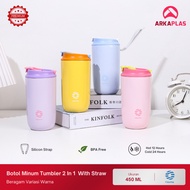 450ml Stainless Steel Tumbler Drinking Bottle With 2 In 1 Cap With Straw Silicon Strap Fj Bottle By 