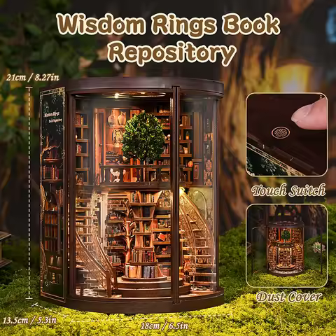 DIY "Wisdom Ring Library" Book Nook - 3D Handmade Miniature Model House, Creative Bookshelf Decor & 