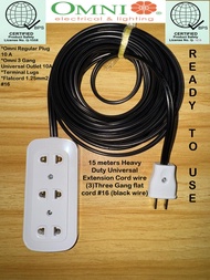 15 meters Heavy Duty Extension Cord wire (3)Three Gang flat cord #16 (black wire)