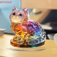 EDANA 2D Cat Sculpture, Acrylic Crystal 2D Cat Ornament, Fashion Handmade Colorful Miniature 2D Kitt