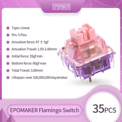 35 Pieces EPOMAKER Flamingo Switches Set Linear Factory Lubed Switch POM Stem Dual Spring PC Housing