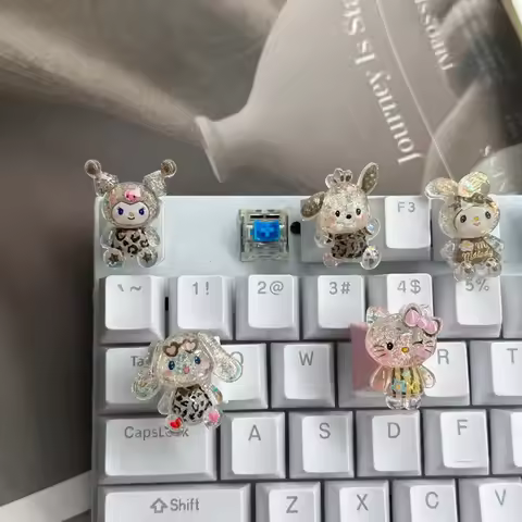 DIY Cute Kuromi Keycap Game Mechanical Keyboard R4 ESC Cross Axis Cartoon Anime Pink Girl Heart shap