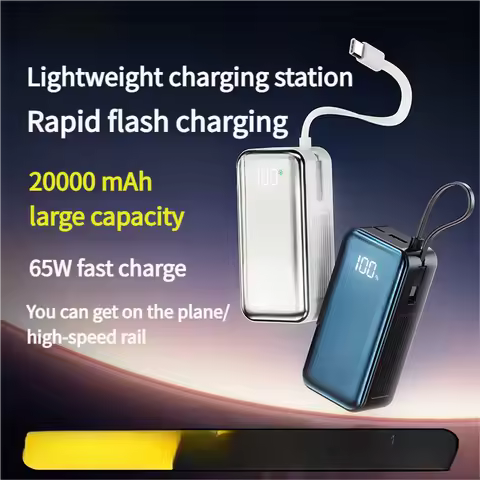 New 20000mah Power Bank PD65W Fast Charging Built-in Cable External Large Battery Portable Charger F