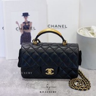 🔥週年減價優惠｜2022正貨標籤🎉 Chanel 22B mini Flap Bag with top handle CF20 黑色 手柄 羊皮 金扣