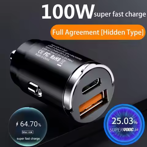 100W / 200W QC3.0 PD Car Charger 5A Fast Charing 2Port 12-24V Cigarette Socket Lighter Car USBC Char