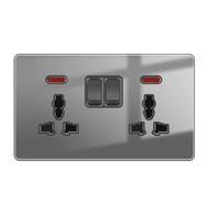 FLKL Ultra Frameless Wall Glass Panel Switch 13 Amp Modern Lighting Switch Universal 3-pin plug socket with USB Grey Suiz on Off Lampu LED 1/2/3/4 Gang 1/2 Way 20A Water Hearter Aircon Door Bell Switch Grey switchs&amp;socket like smart switch semblance