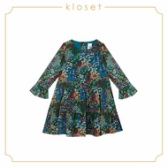 KLOSET Long Sleeve Midi Dress (SS18 - KD011) เดรสชุดเด็ก แขนยาว ผ้าพิมพ์ลายดอก