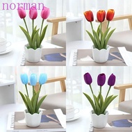 NORMAN Artificial Tulip Flower, 3/2Heads Vivid Artificial Flowers Tulip Potted, Fake Plants Silk Flowers DIY Plastic Simulated Flowers Office