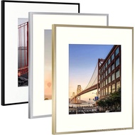 Frametory 3 Pack 11x14 Metal Picture Frames with 8x10 Mat - Durable Aluminum Frame & Real Glass, Bla