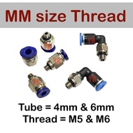 Pneumatic Male Socket Elbow MM thread M5 M6 X Tube 4mm 6mm OD x Thread M5 M6 Pneumatic Male Connecto