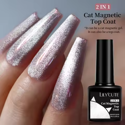 LILYCUTE 7ML 2 IN 1 Sparking Cat Magnetic Gel Top Coat Super Sparking Glitter Silver Snowlight Magne