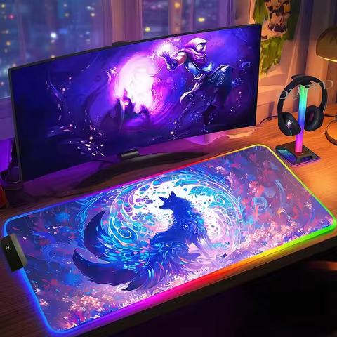XXL Colorful Fox RGB Mousepad Office Computer Pc Accessory Gamer Keyboard Mouse Pad LED Cool Mouse M