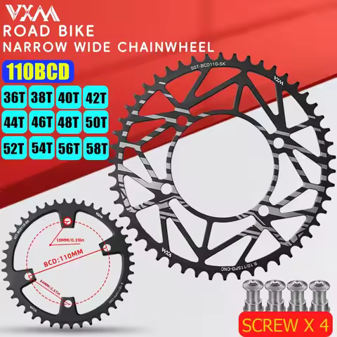 Road Bike Chainring 110 BCD 36/38/40/42/44/46/48/50/52/54/56/58T Narrow Wide Stars Sprocket 4 Bolts 