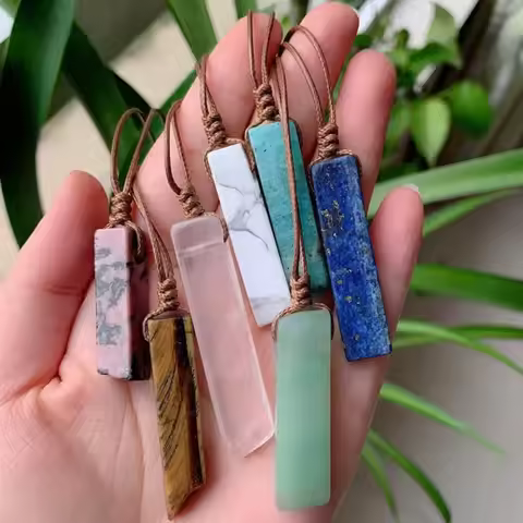 1pc Natural Stone Pendant Raw Mineral Irregular Rectangle Quartz Pendulum Amazonite Tiger Eye Lapsi 