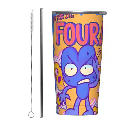 Four BFDI Animated Insulated Tumbler with Straws Lid Stainless Steel Thermal Mug Outdoor Portable Wa