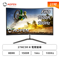 【27型】AOPEN 27HC5R H 電競螢幕 (HDMI/VGA/VA/曲面/1ms/100Hz/FreeSync/低藍光/內建喇叭/三年保固)-MM.A1RTT.006