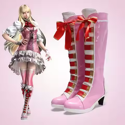 Game Tekken 8 Lili Cosplay Shoes Boots Pink Long PU Leather For Halloween Christmas Carnival Party R
