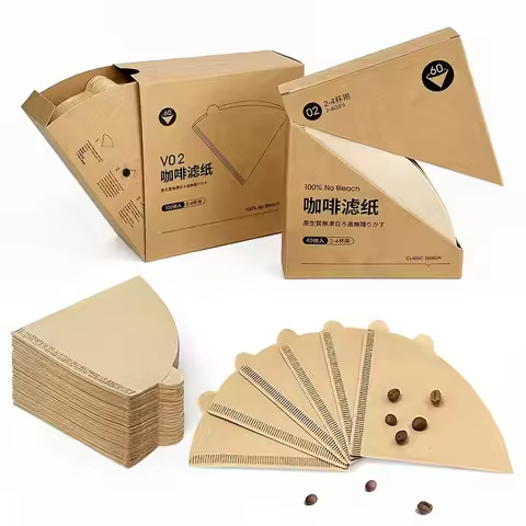 Cone V-Shaped Unbleached Wood Pulp Coffee Filter Paper 1-2/2-4 Person Size, For Pour Over Coffee & A