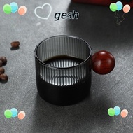 GESH1 Milk Cup, Glass Vertical Grain Espresso Cup, Easy to Clean with Wood Handle Gray High Quality Measuring Cup Milk Espresso Shot