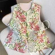 Rihoas เสื้อกั๊กผ้าปักคอวีสำหรับผู้หญิงเสื้อกั๊กลูกไม้ปักแฟชั่นสไตล์จีนลดอายุคอโออันหรูหรา XL-5XL เส