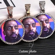 1pc Customized DIY Photo Round Pendant Necklace - Shiny Zirconia Inlaid, Meaningful Jewelry For Cust
