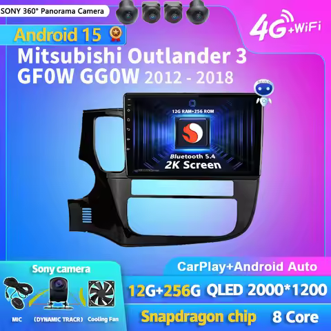 Android 15 Carplay Auto 2K Screen Car Radio Multimedia Player For Mitsubishi Outlander 3 GF0W GG0W 2