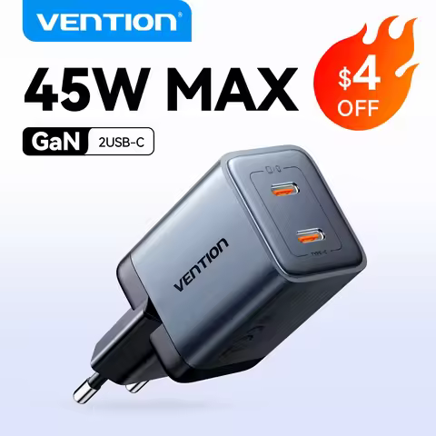 Vention 45W GaN Charger PD QC 3.0 Fast USB C Charger For iPhone 16 15 14 Pro Max Samsung S25 Xiaomi