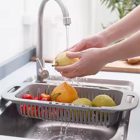 1pc/drain basket bowl rack household kitchen sink storage rack dishwashing sink retractable sink sto