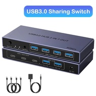 USB3.0 Sharing Switch 2 in 7 out USB Switcher for 2 Computers Share 7 USB Devices (4 USB-A + 3 USB-C