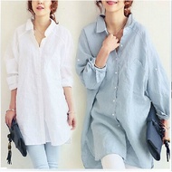 Cotton Linen Top Plain Shirt S-2XL Loose Large Size Long Textured One-Piece Dress Style 606G711 Clot