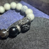 【Dream Crystal Art】瑞獸銜光 - 銀曜貔貅白松石黑曜石手串