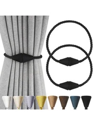 1入磁性窗簾繩現代手工窗簾配件裝飾編織窗簾留置器,適用於窗戶裝飾,黑色