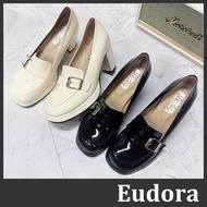 [Eudora] Small Leather Shoes High Heel Loafers Heels Patent Bright Platform Retro Black Wedding